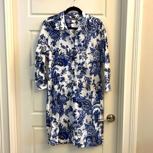 Tommy Bahama Blue and White Paisley Floral Shirtdress